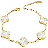 Aimétte Monette 18K Gold Plated Bracelets for Women Non Tarnish, Golden/Red/White/Black Four Leaf Clover Bracelet Charm Bracelets for Women Trendy Valentines Day Gifts for Her