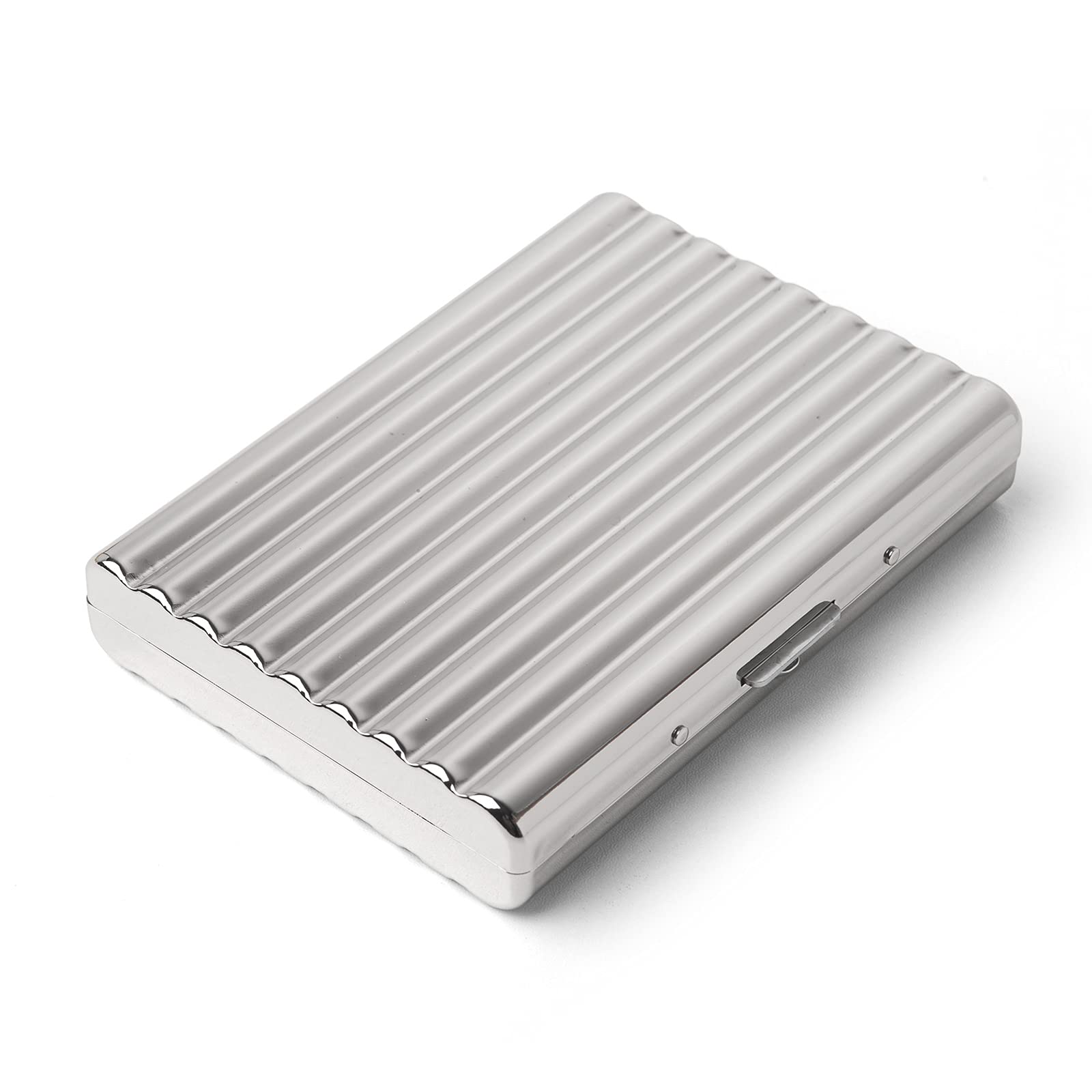 Men's and Women's Metal Cigarette Case - Double Sided Spring Clip Open Cigarette Case (Holds 18 100mm Cigarettes), Pocket Clip Credit Card Holder, Protect Secure Wallet (Silver)