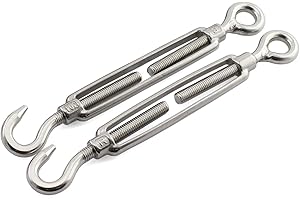 JCBIZ 2pcs M8 Turnbuckle Screw Hook to Eye Strainer Fence CO Open Body Draw-in Bolt 304 Stainless Steel Adjustable Wire Rope Tensioner