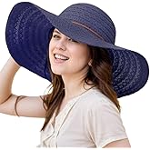 Womens Sun Hat Floppy Big Wide Brim Summer Bucket Hat Foldable Packable Lace Beach Hats Fedora Hat for Women UPF 50+