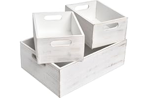 EMAX HOME Wooden Crates with Handles for Display,storage box set for Pantry organizer Storage, Wood Rustic Decor Farmhouse Boxes,nesting crate wood(set of 3 White)