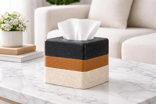 TISSUE BOX COVER SQUARE RESIN FACIAL TISSUE HOLDER COVERS MODERN PAPER DISPENSER HOME DECOR FOR BATHROOM VANITY COUNTERTOP LIVING ROOM BEDROOM OFFICE DRESSER DESK ACCESSORIES DECORATIVE