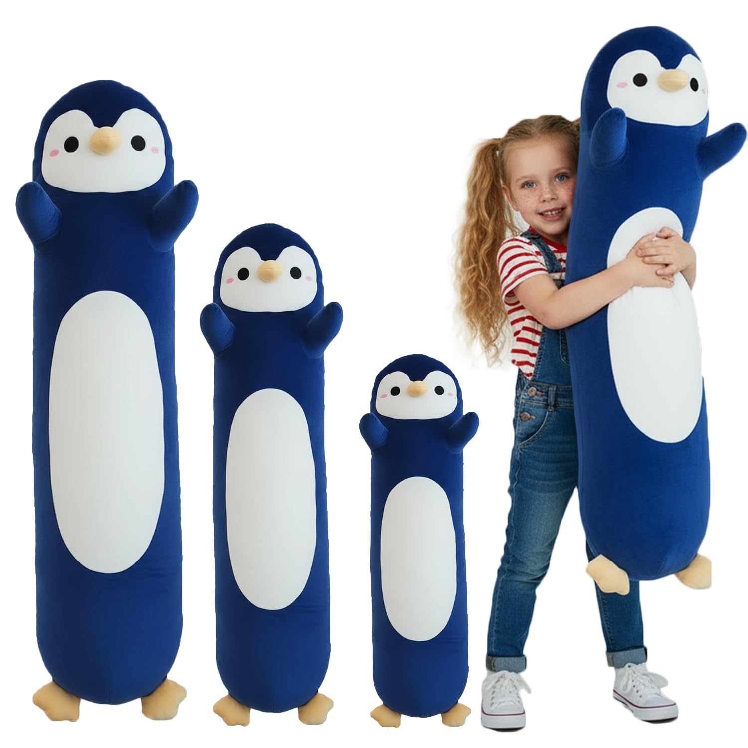 Kekeso Penguin Plush, Long Penguin Plush Pillow Ultra Soft Huggable Stuffed Animal Body Pillow for Kids Adults (Navy Blue, 90cm/35.43in)
