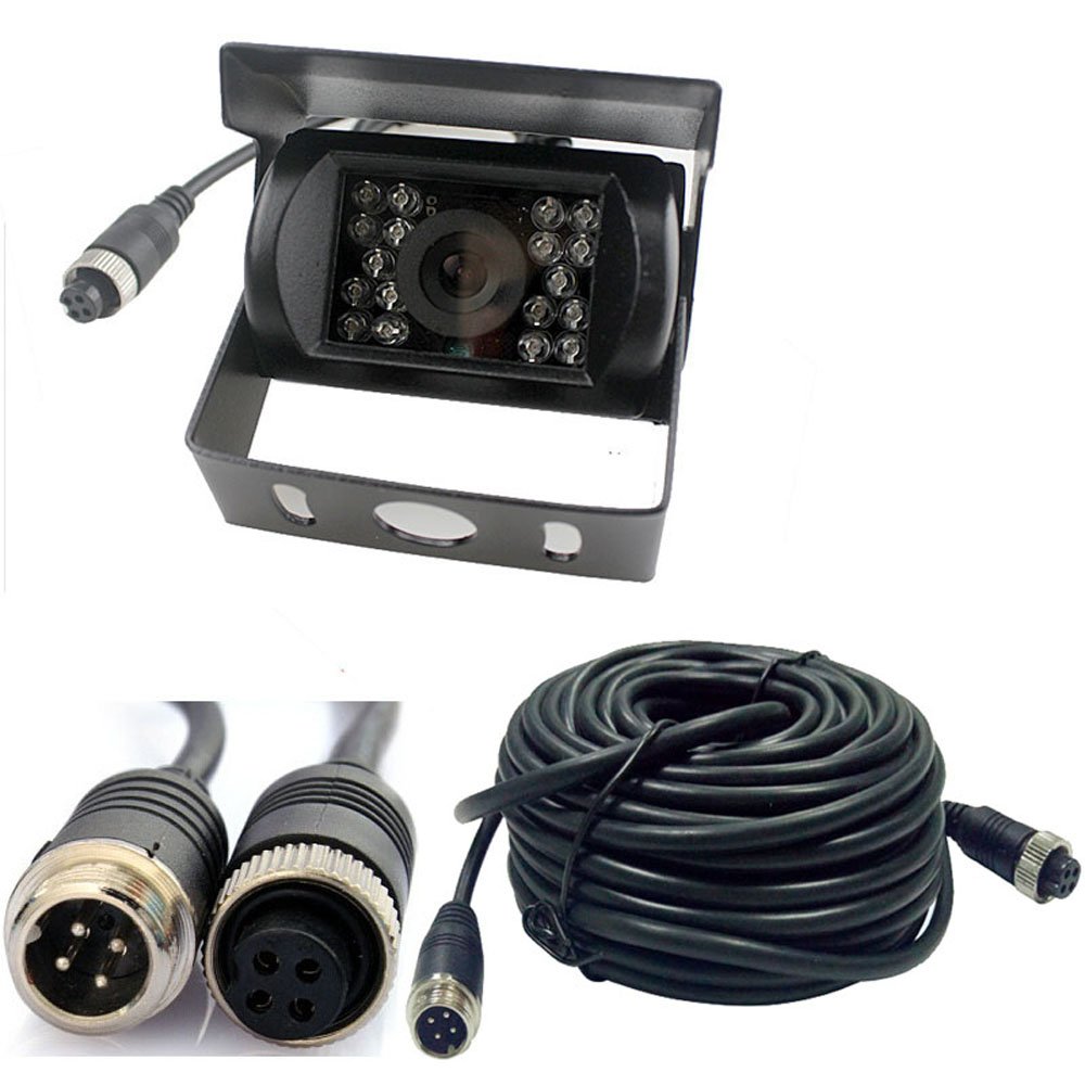 4 Pin Vehicle Reversing Camera 12V/24V,18 LED IR Night Vision CCD Car Rear View Parking Reverse Camera + 4Pin Connector 20m/65ft Extension Cable for Bus Truck Camper Lorry Heavy Duty