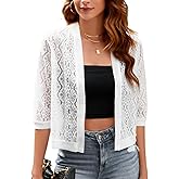 FindThy Women’s Casual Summer Lace Cardigan Open Front 3/4 Sleeve Solid Lace Shrug Cover Up