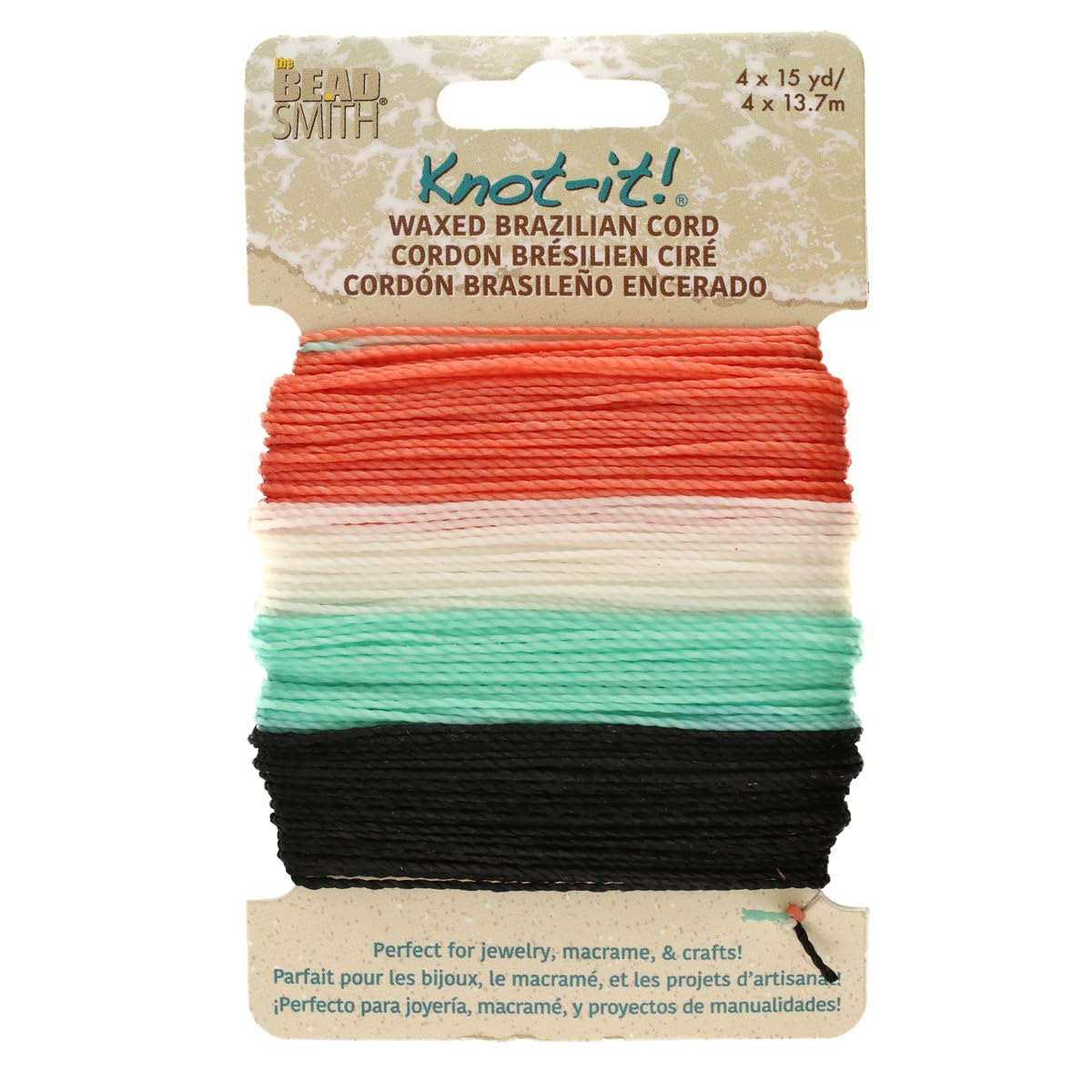 The Beadsmith Knot It Waxed Polyester Cord – Ocean Dreams – 0.7mm Diameter – 4 Cords, 15 Yards Each – Make Jewelry, Macrame, Friendship Bracelets and DIY Crafts