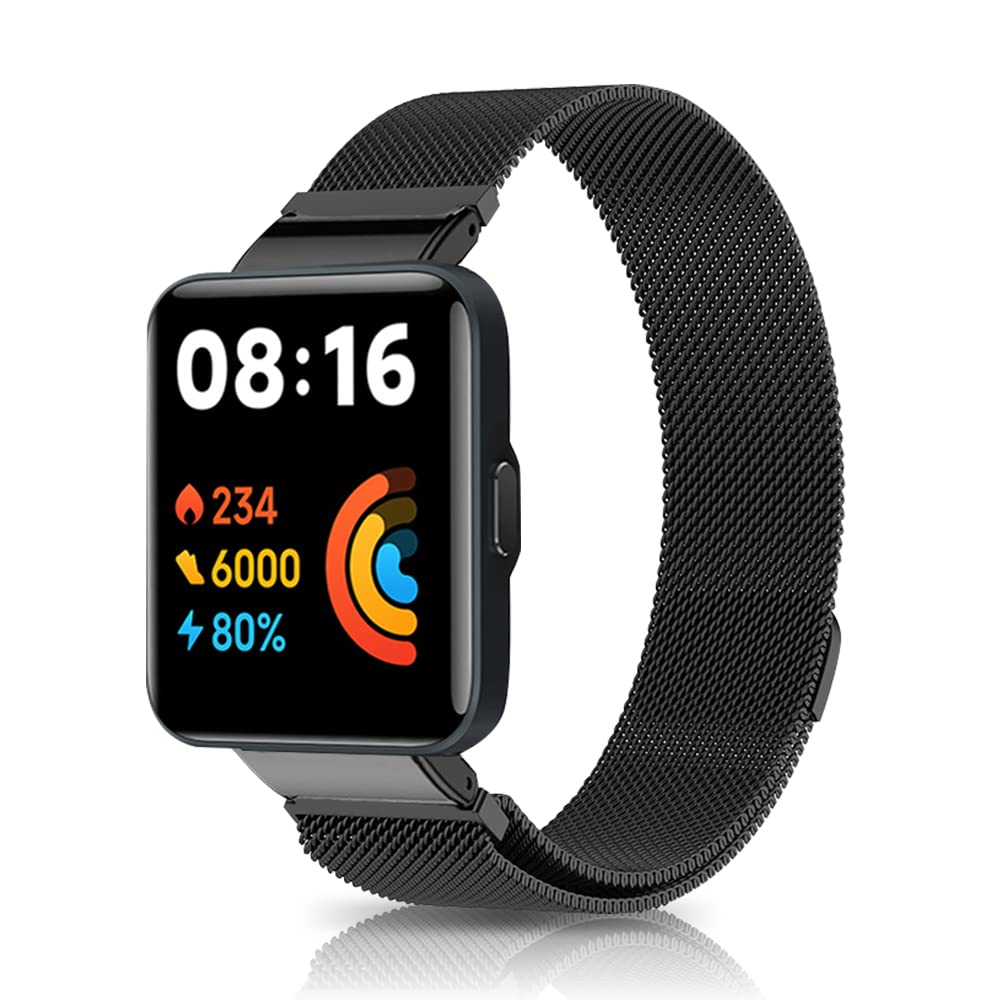 Niboow Strap Compatible with Xiaomi Redmi Watch 2 Lite, Men Women Magnet Stainless Steel Metal Watch Bands Compatible with Xiaomi Redmi Watch 2 Lite - Black