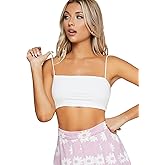 OYOANGLE Women's Basic Solid Spaghetti Strap Slim Fit Tube Crop Cami Tank Top