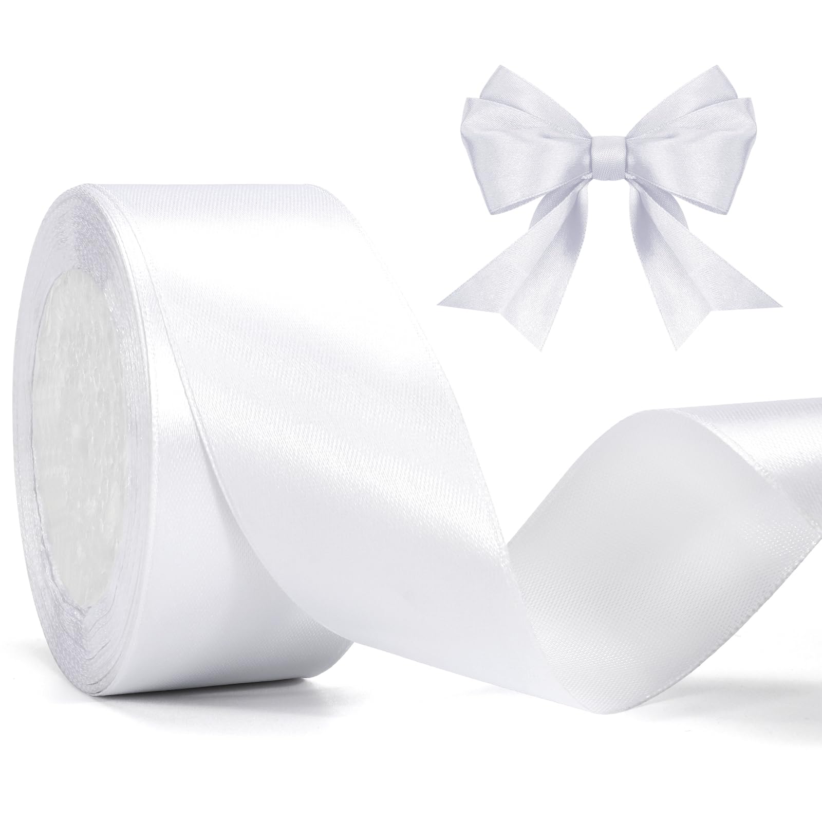 KINGLAKE 40mm White Satin Ribbon for Gift Wrapping, 22M Polyester Fabric Decorative Ribbon for Xmas, Valentine, Bouquets, Wedding Decoration