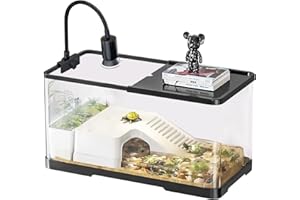 TUHAOKING (Tank + Light + Filter + Filter Balls) Turtle Tank Kit, Turtle Tank Starter Kit,Bottom Drainage, Multi-Function Areas for Turtles, Crabs,Fishes, Amphibians,Reptiles.(15.75 x 8.64 x 8.64 Inch)