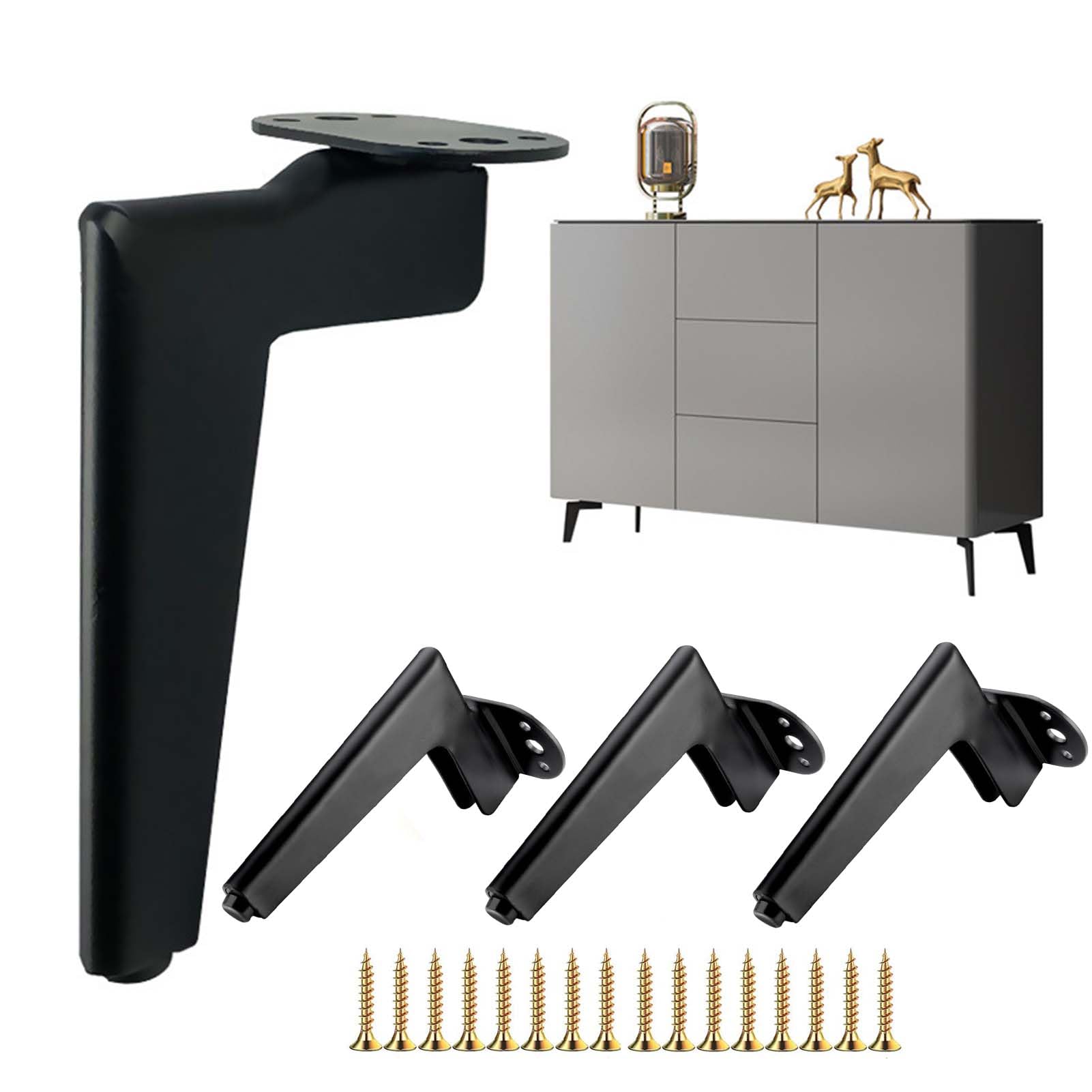 4 Metal Furniture Legs, Modern Replacement Sofa Foot, Coffee Table, TV Cabinet, Bathroom Cabinet with Screws + Floor Protection + Non-Slip Silent Base (18 cm, Black)