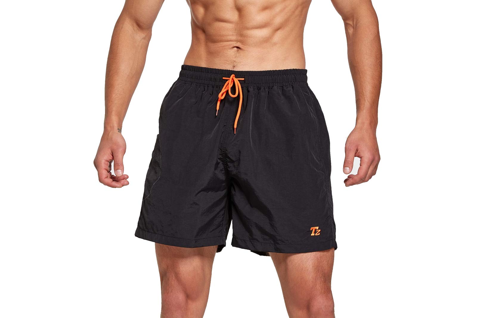 Tansozer Badeshorts Herren Badehose Herren Shorts Kurze Hosen Herren Schnelltrocknend Schwimmhose Männer Boardshorts mit Kordel Schwarz L 2