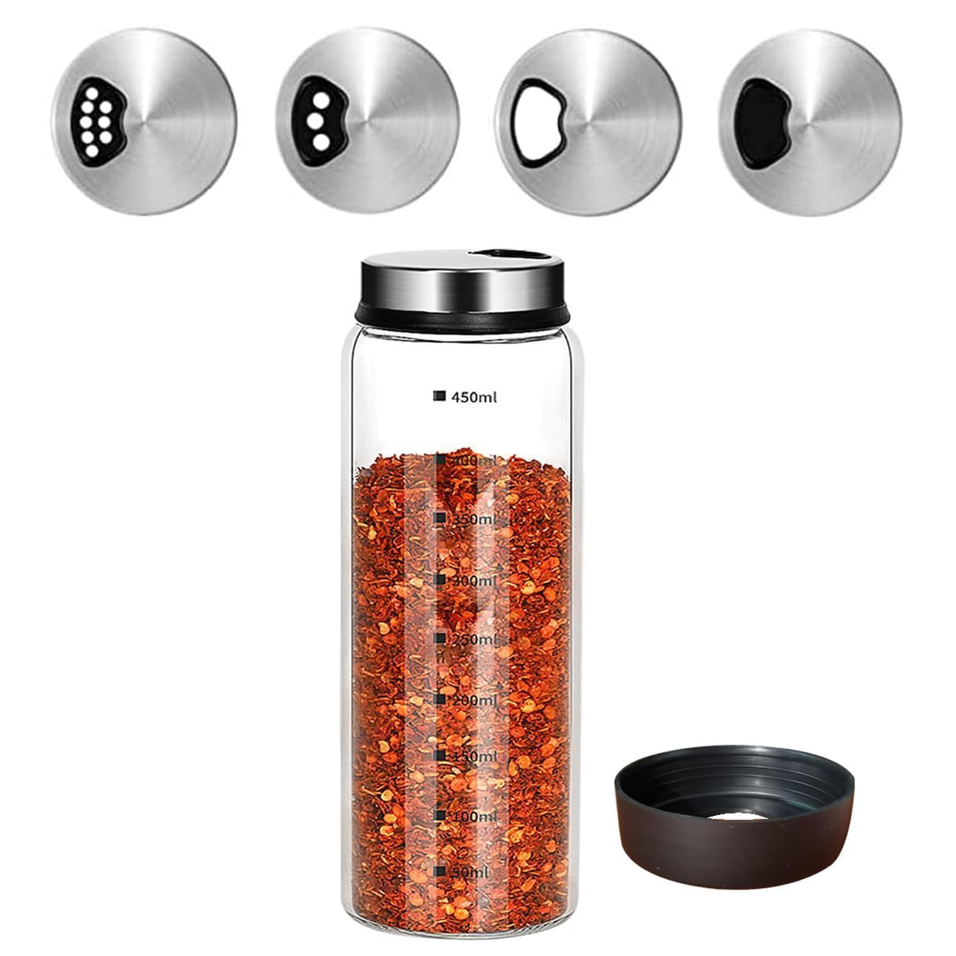 Photo 1 of 15 oz Large Salt Pepper Shakers with Adjustable Outlet Holes Clear Glass Shaker Bottles Spice Seasoning Cans for Kitchen Decor and Home Restaurant BBQ Camping Farmhouse Kitchen Accessories (450 ml)