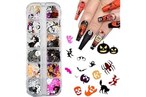 CHANGAR Halloween Nail Art Glitters Halloween Nail Sequins Holographic Spider Pumpkin Skeleton Bat Ghost Wizard Nail Glitter Sequin Confetti Glitter for Halloween Nail Face Body Decor