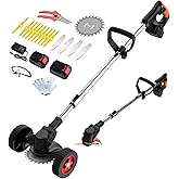 Electric Weed Wacker Cordless Weed Trimmer Eater Battery Powered with 2 Battery Operated & Charger & Wheels & Shears, Lightweight 3 in 1 Grass Trimmer/Brush Cutter/Lawn Edger for Lawn, Garden