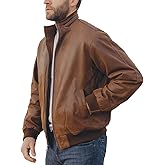 FLAVOR Men's Real Leather Bomber Casual Jacket
