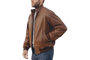 FLAVOR Men's Real Leather Bomber Casual Jacket