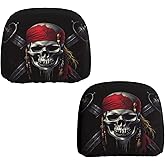 Dewoofly Cool Pirate Skull Auto Front Seat Cover Interior Accessories 2 pcs for Men Women, Elastic Car Seat Headrest Covers Universal Fit Most Cars SUV Trucks