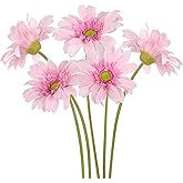 ICBOX Pink Gerbera Daisy Artificial Flowers – 5PCS Real Touch Artificial Daisies with Long Stems, 26.7" Daisy Flowers Artificial for Centerpieces, Baby Showers, Wedding or Bedroom Décor