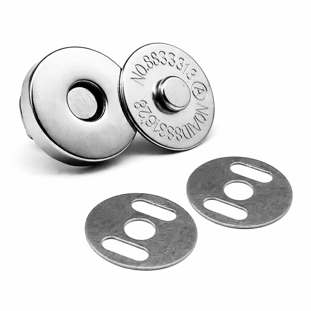 AKORD 10 Sets Magnetic Bag Clasps, 18mm Silver Coloured Metal Fasteners for Handbags, Purses, Wallets and Luggage DIY Crafting, Heavy Duty Secure Snap Closures