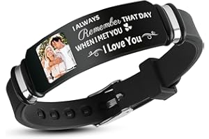Personalized Photo Bracelet for Women & Men - Custom Picture Memorial Bracelets - Engraved Stainless Steel & Silicone Band - 