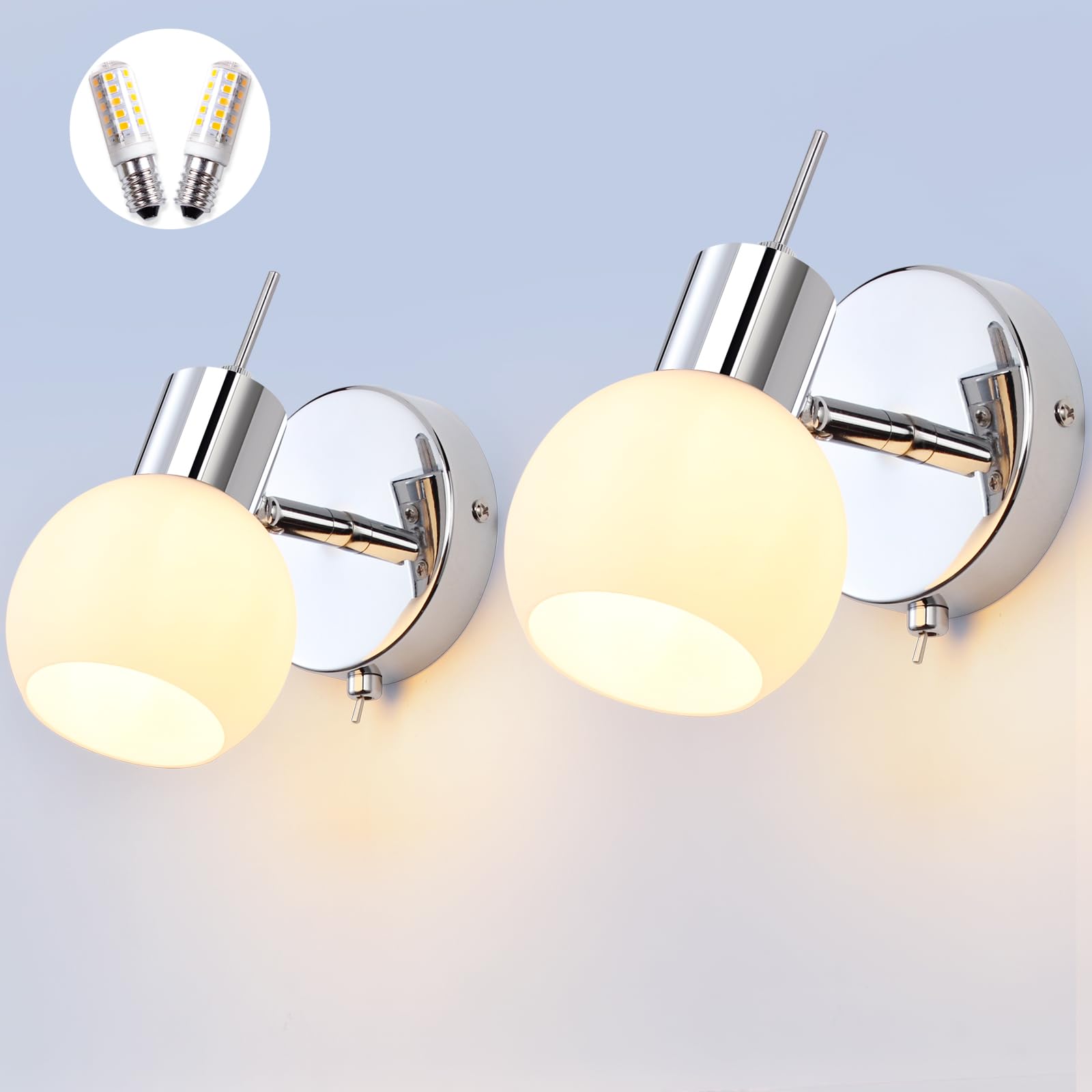 MantoLite LED Modern Wall Lamp 2 Pack Indoor Bedroom Wall Lights with Switch Wall Mounted Lighting Bedside Reading Lamp Living Room Corridor Stairs Wall Sconce (5W E14 LED Bulbs Included)