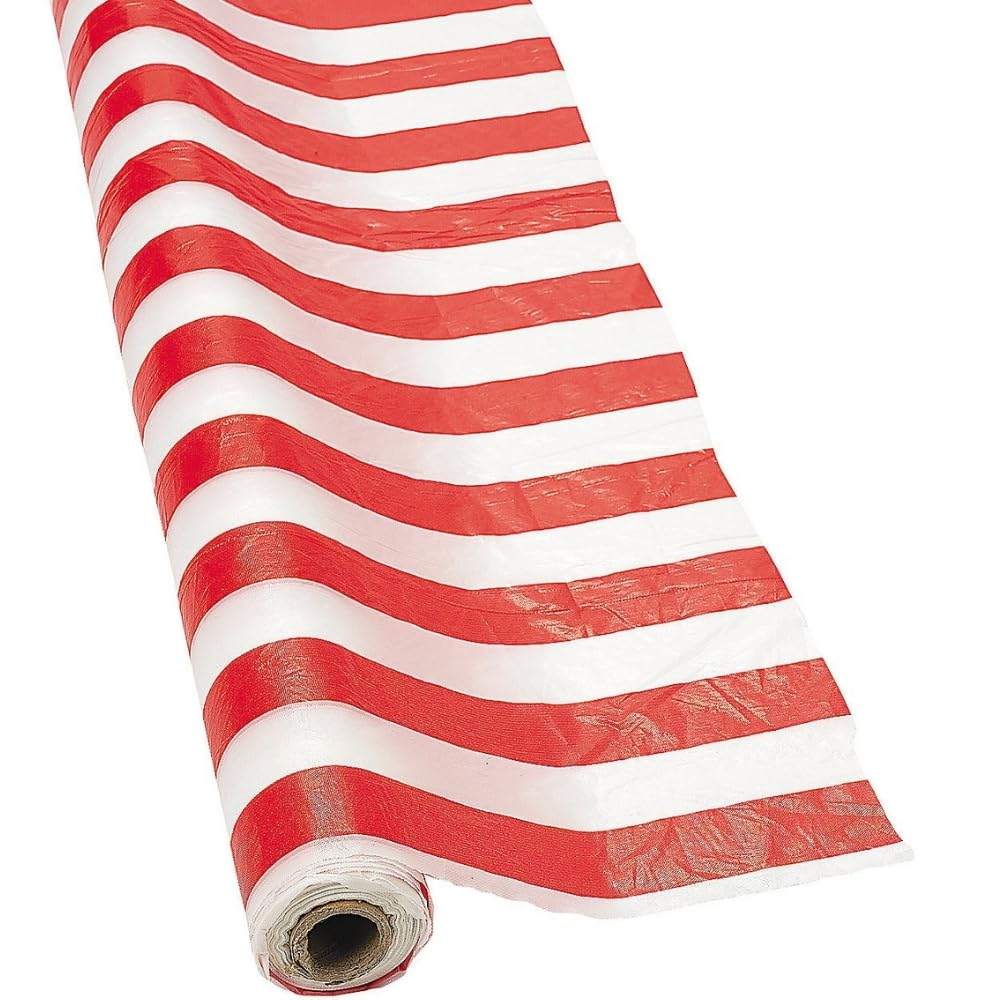Fun Express Red and White Striped Tablecloth Roll, 1 Pack