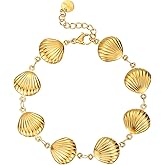 Jewigo Gold Bracelets for Women 18K Gold Plated Shell Starfish Dolphin Star Bracelet Dainty Summer Beach Ocean Bracelet Trendy Boho Statement Adjustable Bracelets