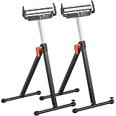 VEVOR 2-Pack Roller Stands 250 lbs Load 27-43 in Adjustable Height Black | for Table Saw Outfeed Woodworking, Extension Support, Folding Heavy Duty Design, with Polished Steel Roller Head &amp; Edge Guide