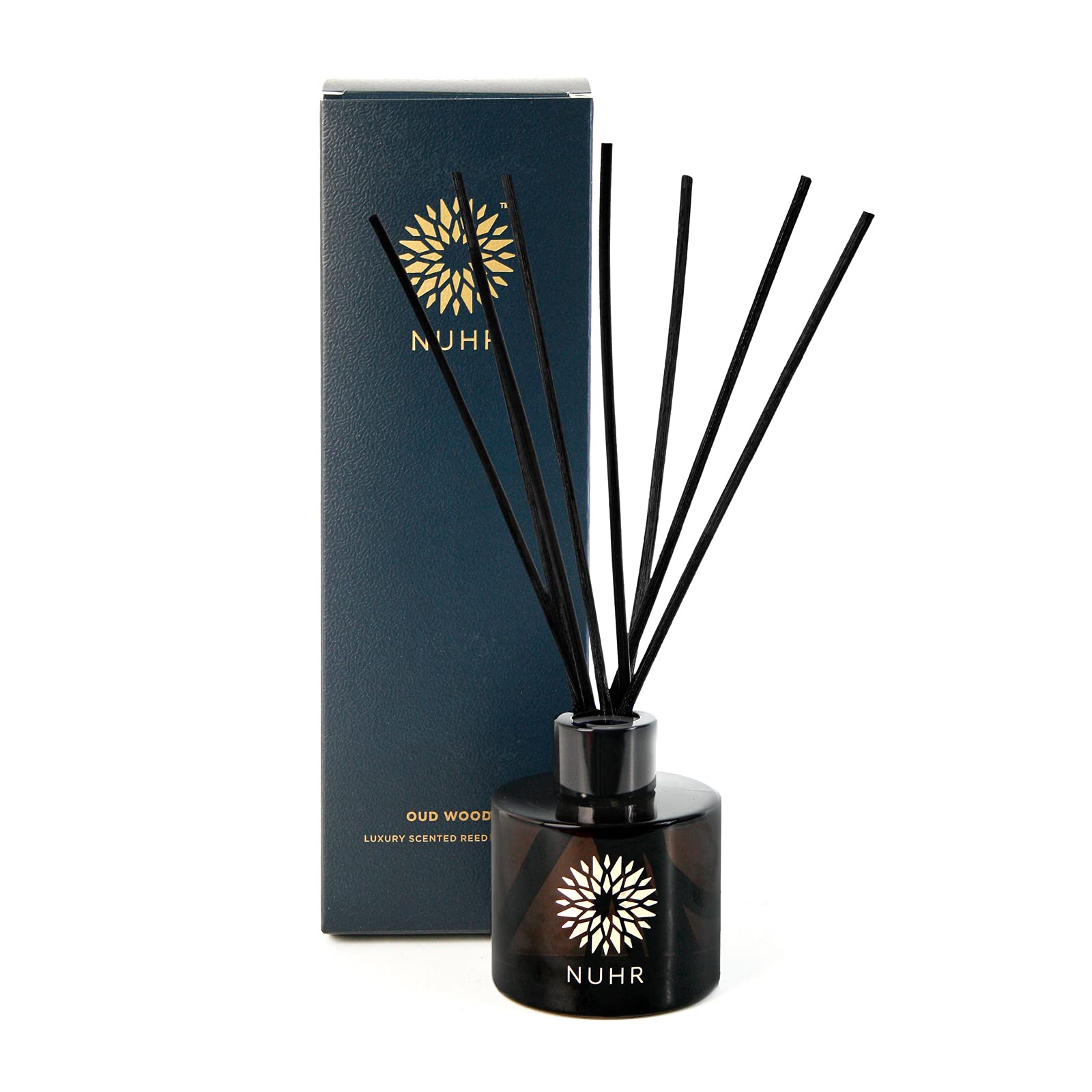 NUHR Home Reed Diffuser Oud Wood Sticks for Home Multi Note Fragrance - Long Lasting Aroma Perfect Reed Diffuser, Minimum of 4 Months, UK-Made- Gift Set 100ml