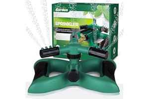 Signature Garden Water Sprinklers for Yard, Three Arm Sprinkler, 12 Built-in Spray Nozzles, 360 Degree Rotation, Connect Multiple Large for Large Or Small Grass Lawn Area