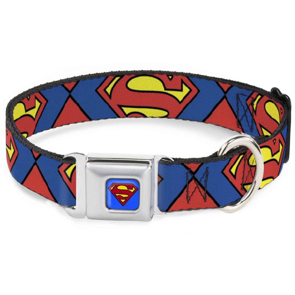 Buckle-Down 15-26" Superman Shield CLOSE-UP Blue/Red/Yellow Dog Collar, Large