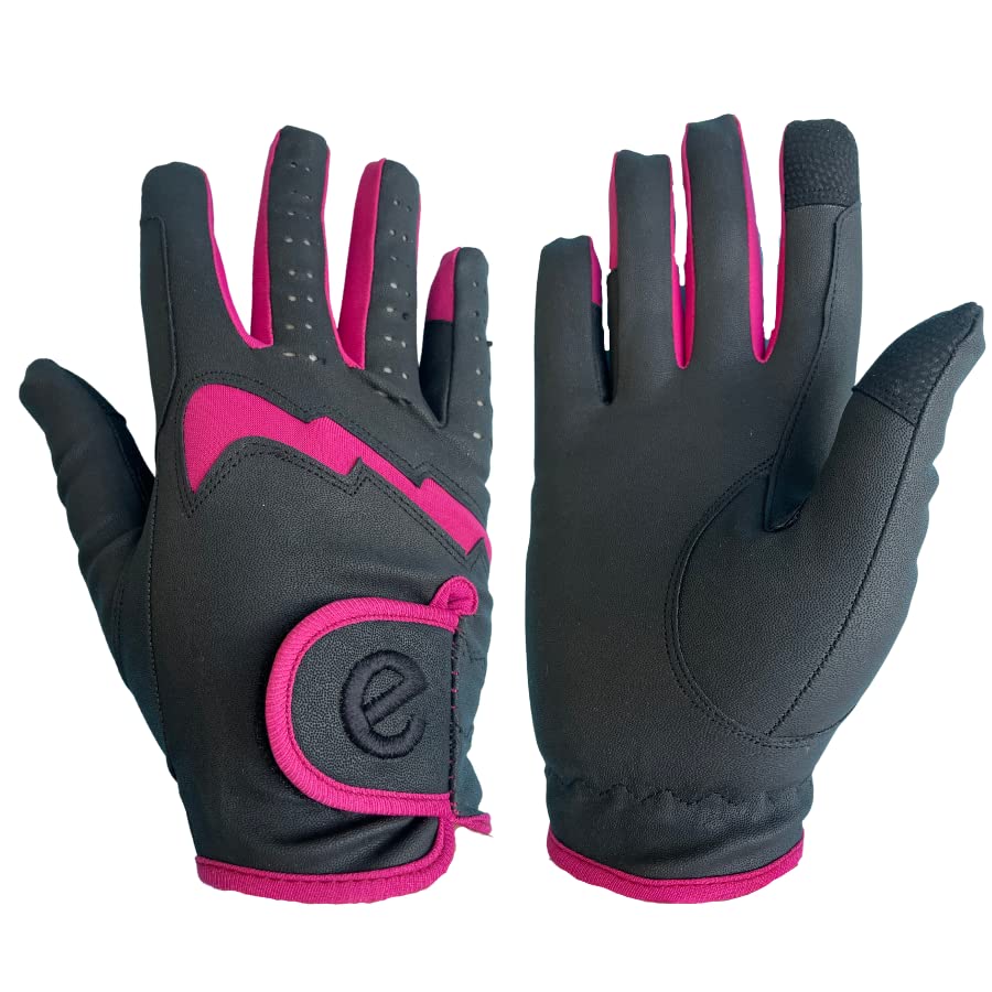 eGlove eQUEST GripPro LITE - Lightweight Horse Riding Gloves (Black/Raspberry, XXS)