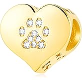 Dog/Cat Paw Print Charms on My Heart, fit Pandora Animal Bracelet, Puppy Pawprint Beads with Bone, Gift for Mom/Best Friend/Pet Lover