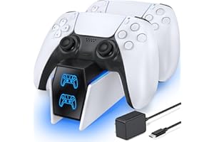 Rysker PS5 Controller Charger, PS5 Charging Station with RGB Light & LED Indicator, PS5 Charger Compatible with DualSense & E