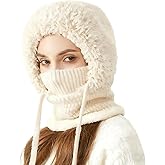 3 in 1 Beanie Hat with Scarf and Mask, Women Fleece Lined Beanie Hat Scarf Mask Set, Autumn and Winter Knitted Hat for Women