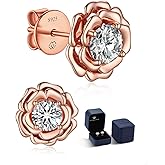MomentWish 14K Gold Plated Stud Earrings, Birthday Gifts for Women, 1-2 Carat Moissanite Earrings, Lab Created Diamond Earring, Yellow/Rose Gold Plated 925 Sterling Silver Earring Jewelry Women Men