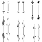 ZS 16G/18G Spike Cartilage Tragus Helix Piercing, Stainless Steel Spike Stud Earrings Internal Thread Curved Barbell Nose Bridge Rings Snake Bite Piercing Jewelry for Women Men