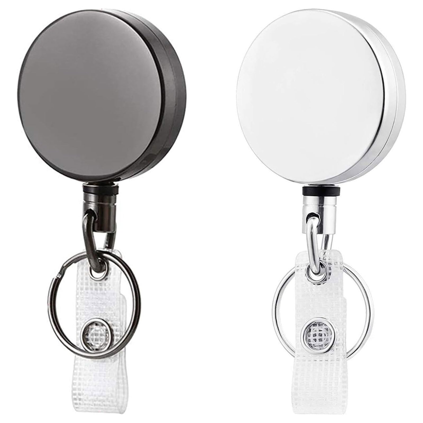 Upgrade Retractable Badge Holder - 2 Pcs Heavy Duty ID Badge Reel With Belt Clip Key Ring & Metal Name Card Keychain