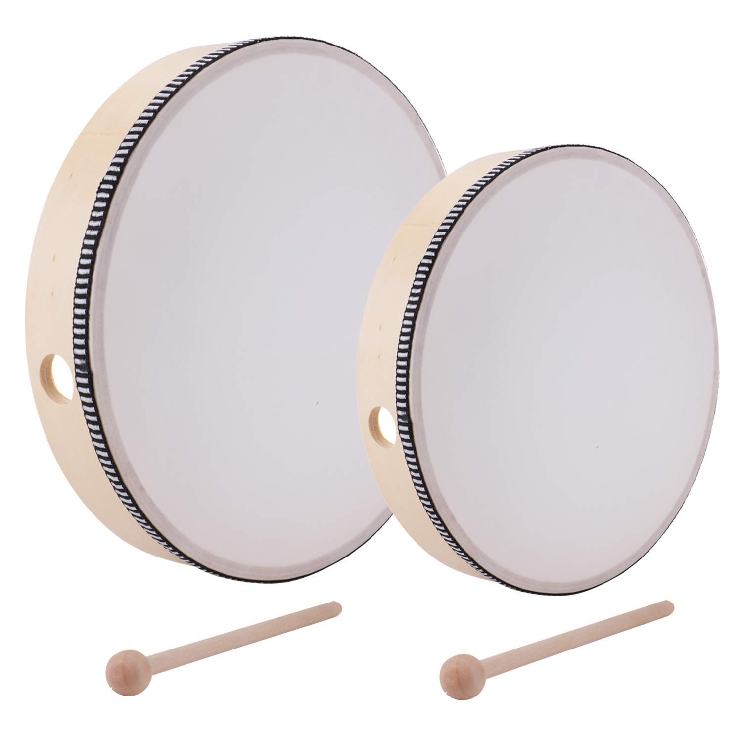 Lawei 2 Pack Hand Drum Instrument Percussion Wood Frame Drums with Drum Stick - 10 Inch & 8 Inch/ 25.5 cm & 20.3 cm