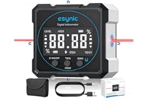 eSynic Digital Angle Finder with Laser USB-C Rechargeable Digital Inclinometer Level IP54 Waterpoof 4 Sides Magnetic Angle Gauge-Auto Off Backlight LCD Display for Construction (Laser Level: Class II)