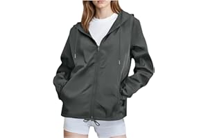 Rain Jacket Women Lightweight Waterproof Hooded Breathable Outdoor Raincoat Fashion Drawstring Zipper Windbreaker Windproof J