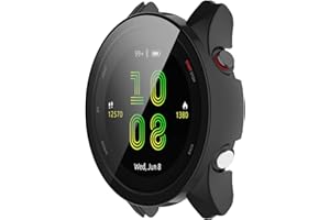 LOKEKE Compatible for Garmin Forerunner 255 Full Coverage PC Protective Case Cover Tempered Glass Screen Protector(Black)