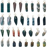 DICOSMETIC 50Pcs Natural Stone Pendants Natural Agate Pendant Irregular Gemstone Charms Twisted with Golden Tone Copper Wire for Necklace Jewelry Making