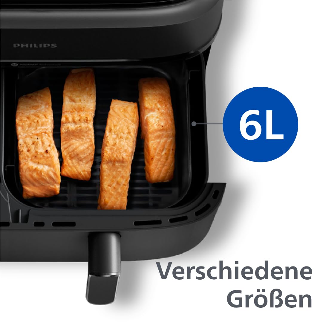 Philips Airfryer Dual Basket 3000 Series Heißluftfritteuse, 9L, 2 Körbe, 2 Gerichte gleichzeitig, RapidAir Plus Technologie, 90% weniger Fett, Energieeffizient, HomeID App (NA350/00) 5
