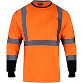Hi Vis Safety Shirt Long Sleeve High Visibility Reflective Breathable T Shirt for Work Construction ANSI Class 3