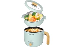 Audecook Hot Pot Electric with Steamer, 1.5L Portable Nonstick Mini Multicooker, Travel Electric Skillet with Dual Power Control for Pasta/Soup/Steak/Egg/Oatmeal (Green)