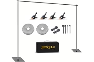 JEIZQLLU Backdrop Stand, 6.5ft Height 9ft Width Adjustable Photography Background Support Poles with Heavy Duty Flat Base, Photo Metal Steel Pipe and Drape Frame Kit for Parties Birthday Wedding