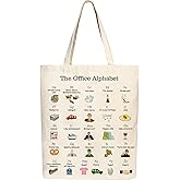 PuGez The Office Alphabet Tote Bag TV Show Merchandise Fans Kitchen Gifts Reusable Grocery Canvas Theme Presents for Office/Women/Sister, Shoulder/Travel/Work, White