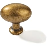 CABDM 10 Knob Antique Brass Cabinet Knobs Solid Heavy Duty Bifold Closet Door Oval Knobs Cabinet Hardware for Cabinets Egg Knob Cupboard Drawe